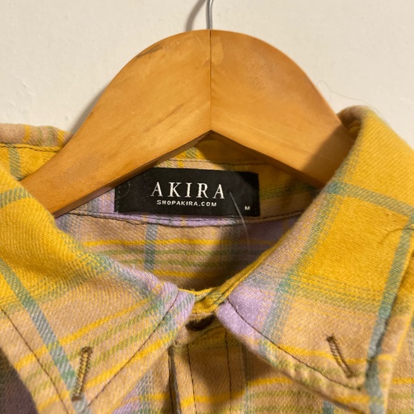 AKIRA Yellow & Lavender Plaid Cropped Button-Up - Picture 3 of 4